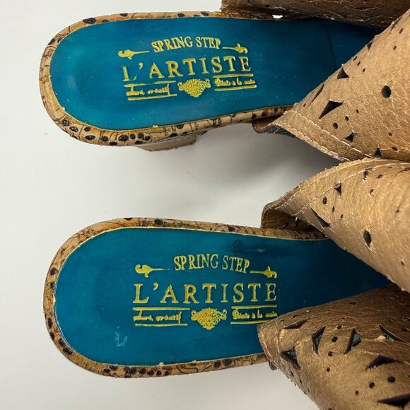 L'Artiste Hand Painted Leather Slingback Block Heels 7.5-8 - Picture 10 of 15